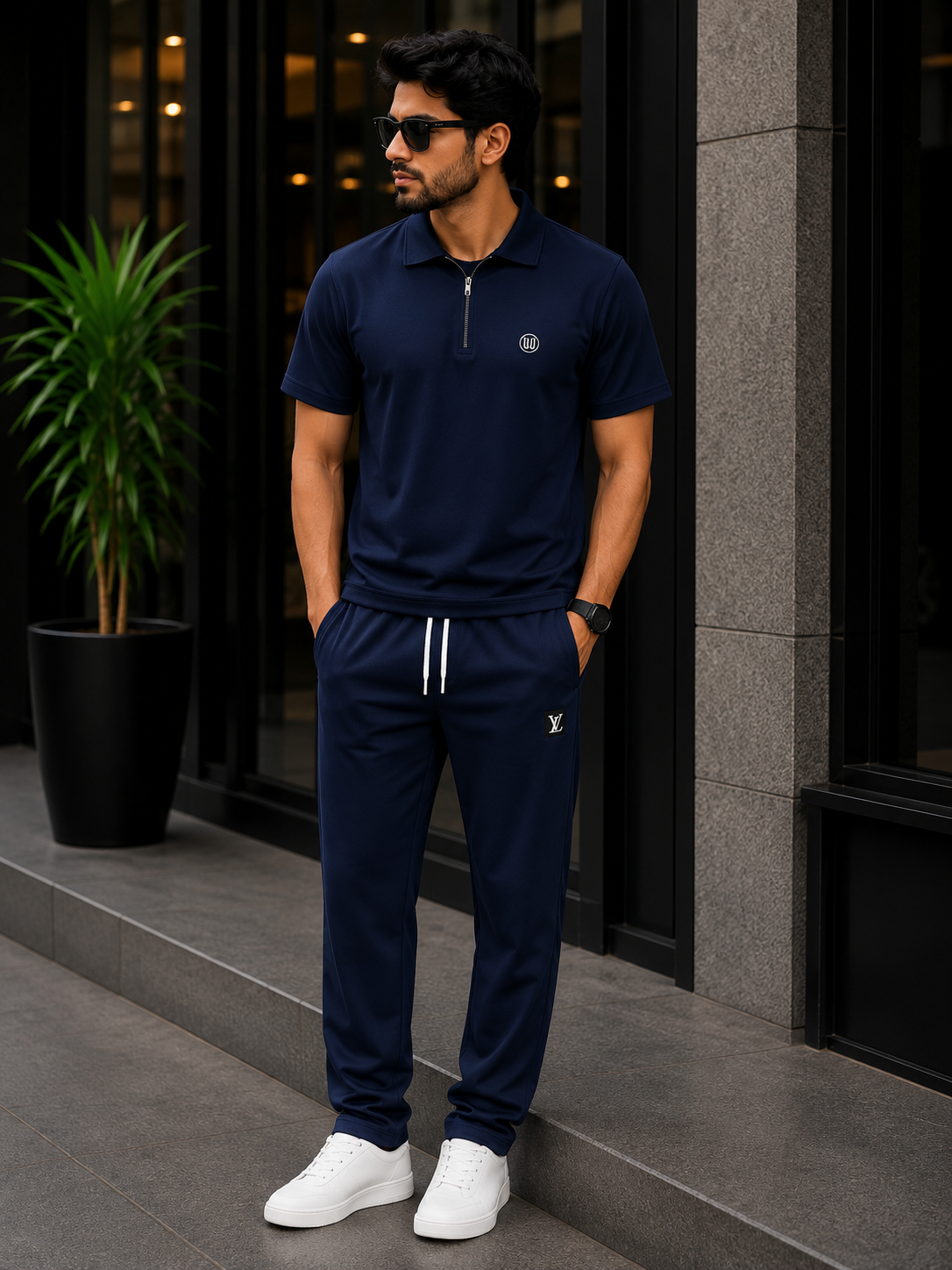 Premium Men's Track Suit –Black wafflle & Black Dry-Fit Trousers